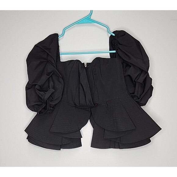 Luxe By Stylekeepers Reveal and Conceal Blouse Black Ruffled  Crop Top - Picture 6 of 8